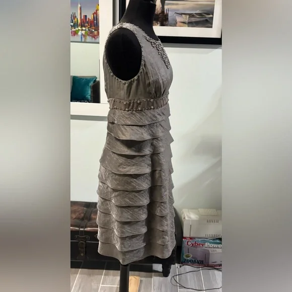 ❤️Adrianna Papell Platinum Beaded Dress-Sz 8 - Picture 3 of 9